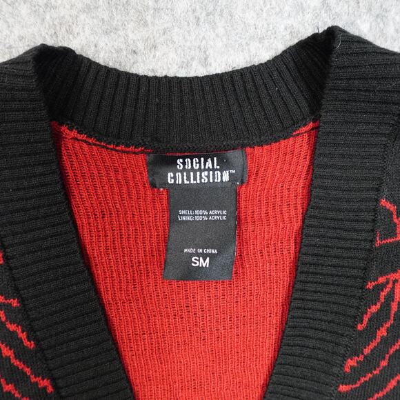 Social Collision Sweater Womens Small Oversized Cardigan Skeleton Goth Grunge - Picture 2 of 8